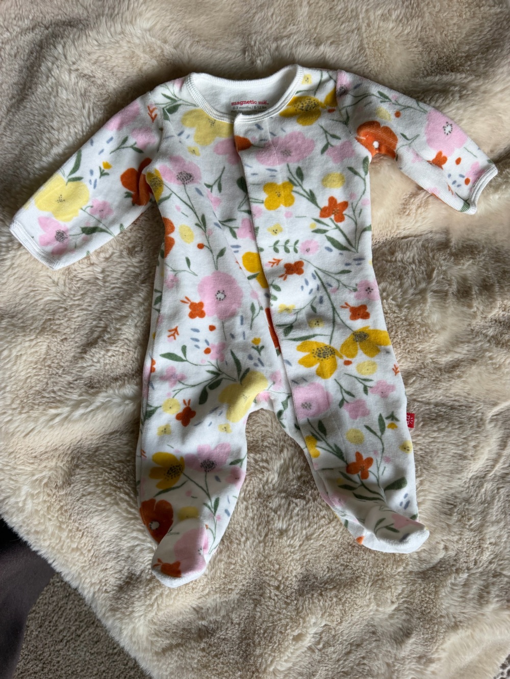 Magnetic Me White Floral Footed Pajamas 0-3 M